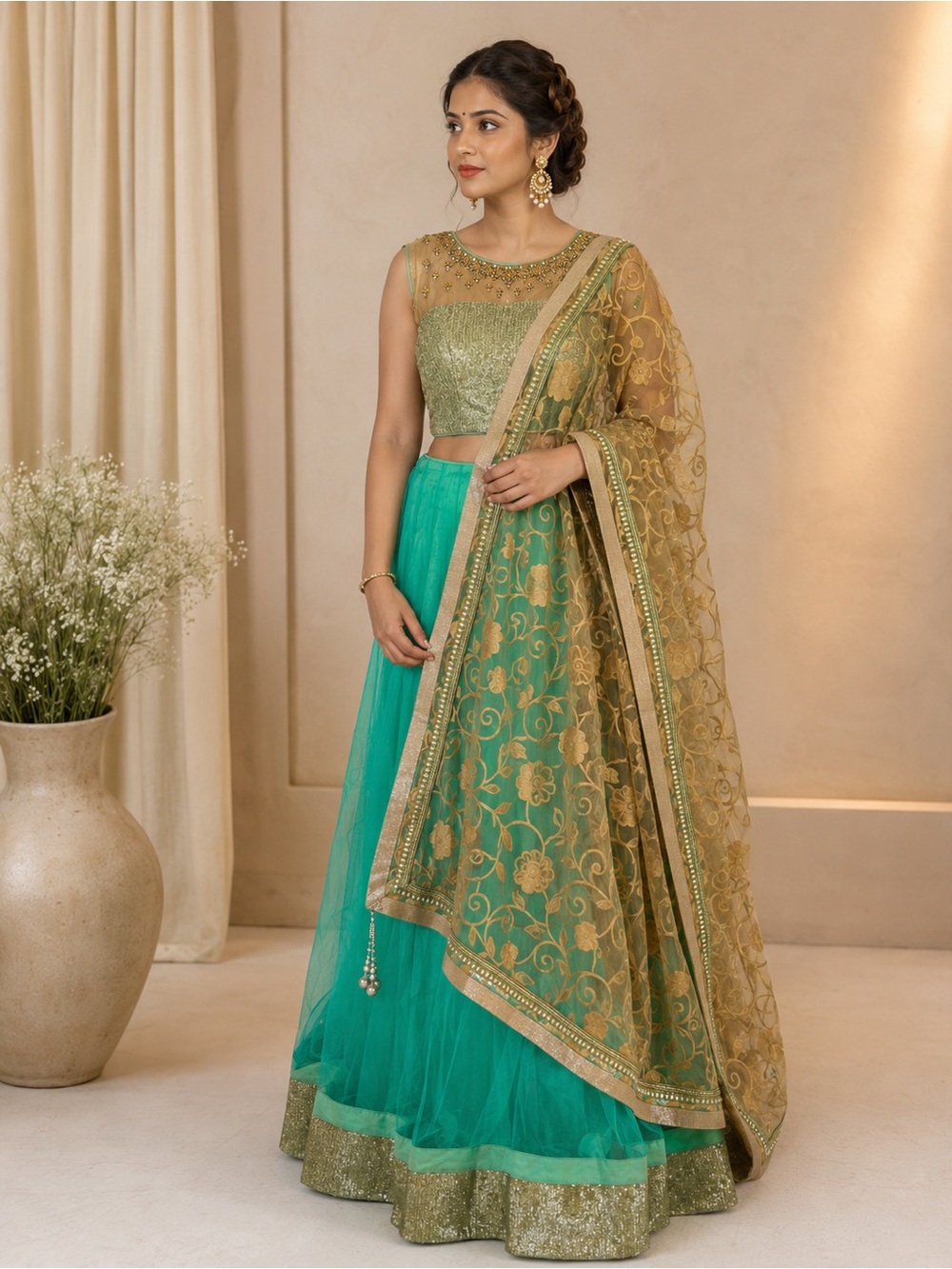 Green & Gold Lehenga Set